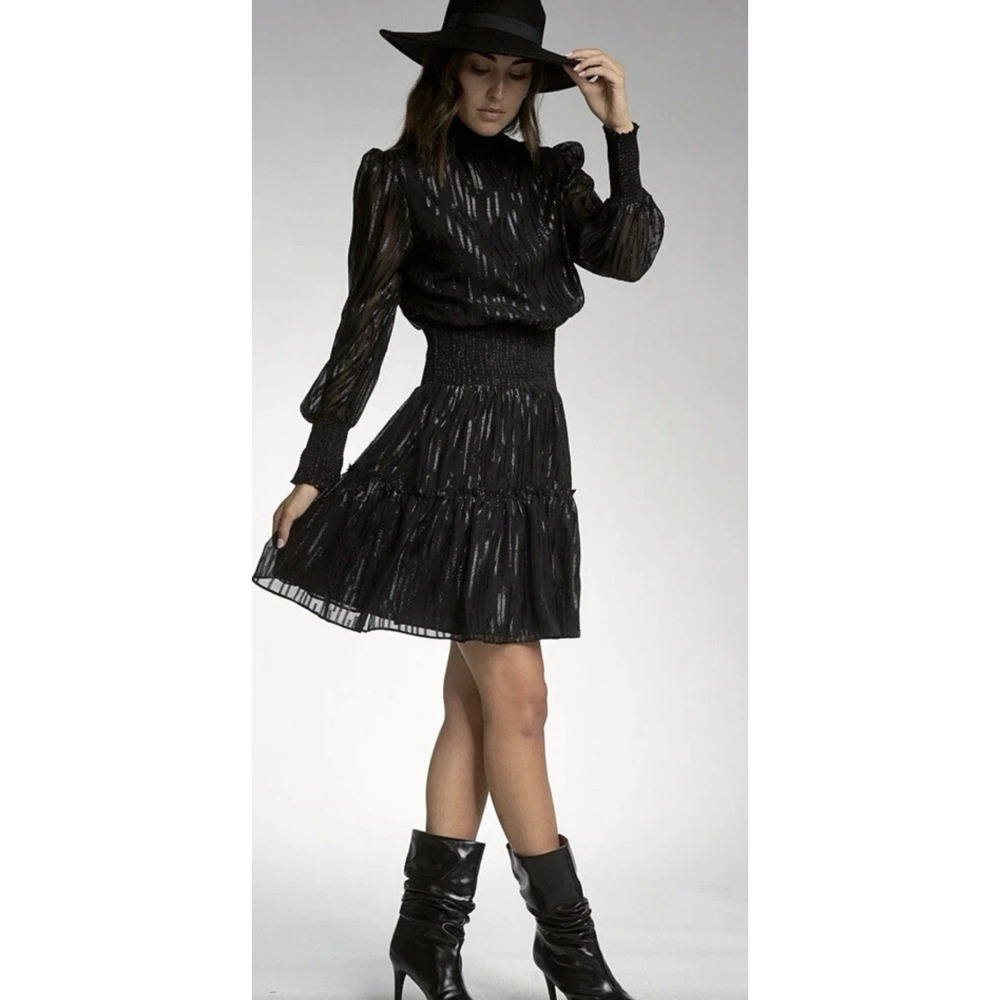 Elan Black Troy‎ Dress Long Sleeve Shimmer Metallic Small Women's